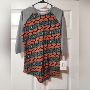LuLaRoe Tee with Orange and Gray Design